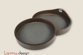 Brown half moon and round double lacquer tray 